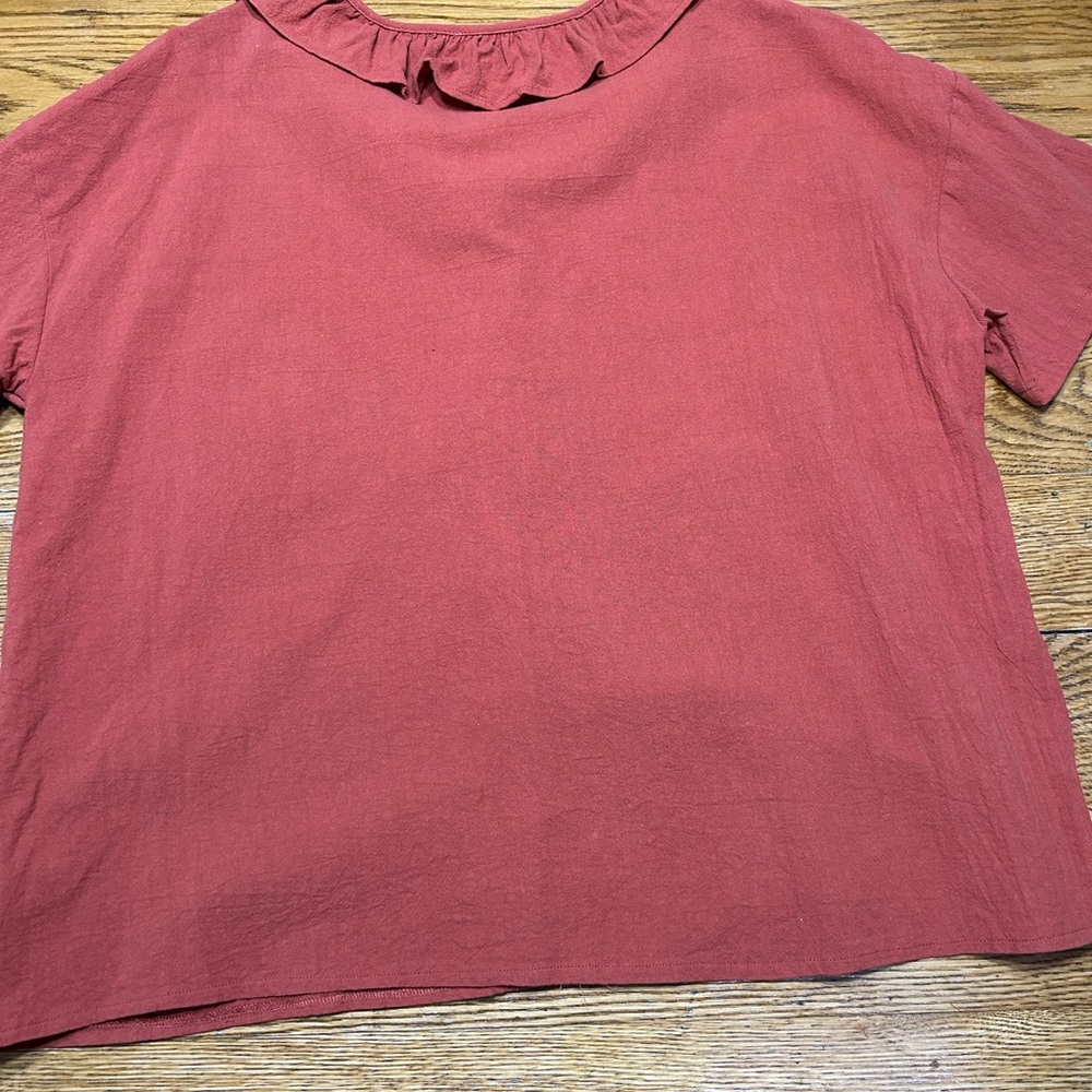 Cellabie Rust Color Button Front Blouse, Ruffle C… - image 4